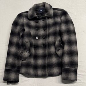 GAP Women's Charcoal Plaid Pea Coat